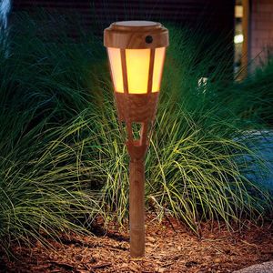 Lawn Lamps 4pcs LED Solar Light Bamboo Flickering Flame Torch Stake Lamp Outdoor Garden Courtyard Decorative