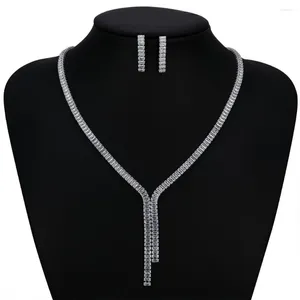 Necklace Earrings Set CZ Cubic Zirconia Simple Style Bridal Wedding Earring For Bridesmaid Prom Party Accessories