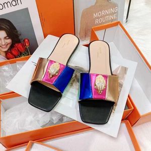 Kurt geiger Flat Bottom Slippers Womens Splice Rainbow Sandals Designer Shoes Fashion Eagle Head Inlaid Diamond Slipper Luxury Women shoes