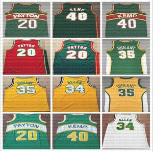 2023 Hotsell Men Basketball Shawn Kemp Jersey Gary Payton Kevin Durant Ray Allen Costura Verde Amarelo Branco Red Hom