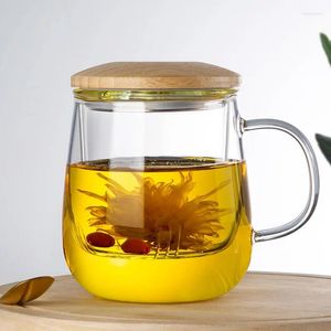 Kieliszki do wina kubek herbaty z bambusową pokrywką i uchwytem odpornym na ciepło filtra szklane biuro do kwiecistego pachnące lemoniadowe herbaciarki