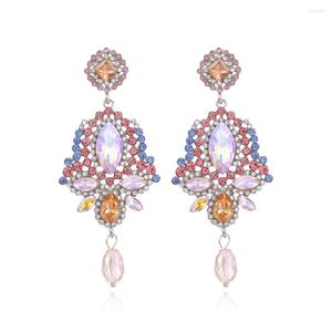 Orecchini pendenti con ciondolo in metallo multicolore con cristallo per le donne di lusso in lega con strass fiore orecchini a goccia gioielli da sposa regali