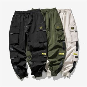 Calças masculinas Hip Hop Jogger Freight Calça de Fita Multi Pocket Ribbon Multi Pocket Sports Sports Rua Rua Casual Men's Pants S-5xl 230412