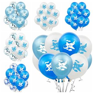 Parti dekorasyon 10pcs lot 12 inç mavi beyaz uçak basılı lateks balonlar çocuklar için doğum günü hava topları bebek duş malzemeleri75248o