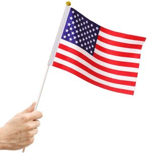 Novità Articoli 10pz Bandiere bifacciali per il Giorno dell'Indipendenza Americana Cheer American Hand Waving Flag Happy 4th Of July USA National Day Parti Decor Z0411