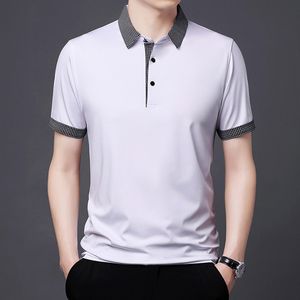 Polos masculinos Camisa de pólo masculino colar de moda sólida verão solto roupas finas casuais coreano pólo camisa de rua Top 230412