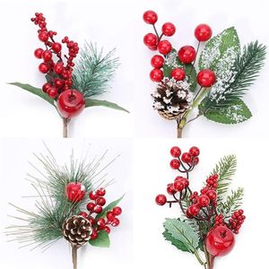 Декоративные цветы венки красные рождественские ягоды и сосновые шишки с ветвями падуба для праздника цветочный декор поделки Artificia229h