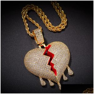 Pendant Necklaces Iced Out Broken Heart Necklace Mens Womens Fashion Hip Hop Jewelry Gold Sier Water Drop Delivery Pendants Dhgarden Otrag