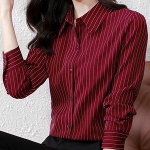 Camicette da donna Camicia da donna a righe Moda Abbigliamento femminile Camicetta a maniche lunghe Camicie con bottoni Camicie da donna Basic OL Chiffon For