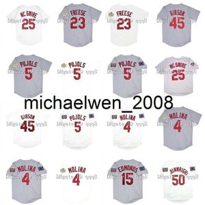 Camisa de beisebol vintage 2006 2011 5 Albert Pujols Mark 25 McGwire 15 Jim Edmonds 4 Yadier Molina 50 Adam Wainwright 45 Bob Gibson 23 David