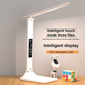 Desk Lamps LED Desk Lamp Eye Protection Table Lamp Folding Table Lamp With Calendar Temperature Clock Night Light For Study Reading Lamps P230412