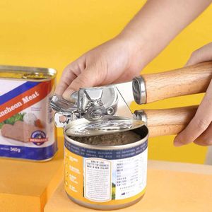 Stainless Steel Cans Opener With Wooden Handle Professional Ergonomic Manual Can Opener Side Cut Jar Opener Kitchen Tool