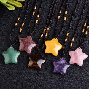 Colares pendentes pingentes em forma de estrela de cristal de cristal natural cura cristais de quartzo colar de corda de corda à mão Reiki chakra charme mulheres