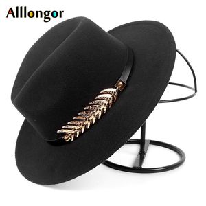 Breda randen hattar hink hattar klassiska mode vinter breda brim fedora hatt kvinnor män bälte panama jazz cap trilby kände vintage hattar chapeau feutre svart 230412