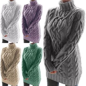 Sweater women Europe and the United States autumn and winter double lapel vintage thick thread twist sweater dress