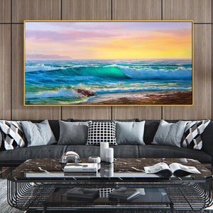 Beach Seascape Wall Art Posters Abstract Oil Painting Canvas Print Sunrise Canvas Art Pictures For Livingroom Wall Decoration