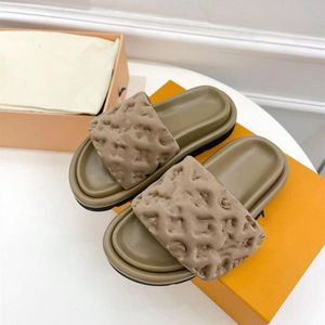 Platform Designer Slipper Luxurious Sandles Pool Pillow Comfort Mule Slides Platforms Sandal For Woman Real Leather Summer Shoe With Box
