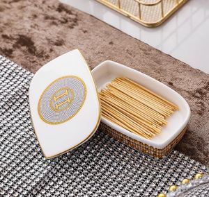 Classic European toothpick box bucket Household square toothpick holder coffee table ceramic decoration creative