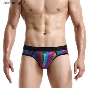 Mody mody Man Man Rainbow Błyszczące nylonowe briefy Wybicie penisowa męska mężczyzna seksowna zabawna bieliźnia gej męski nowość majtki jockstrap bieliznę W0412