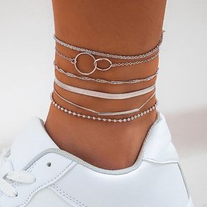 anklets kunjoe 6pcs/setパンクメタルサーキュラーフラットヘビチェーンアンクレット女性男性ヒップホップフットパーティージュエリーギフト