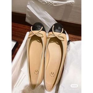 Designer svart balettlägenheter skor kvinnor vår mode märke äkta läder slip ballerina lyx runda tå damklänning kanal zapatos6