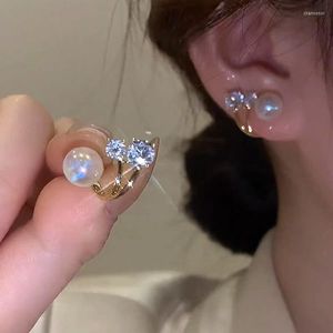 Studörhängen Korean Crystal Metal Pearl Ear Clips for Women Fashion Claw Earring Girls Elegant 2023 Trendy Jewelry Party Gift