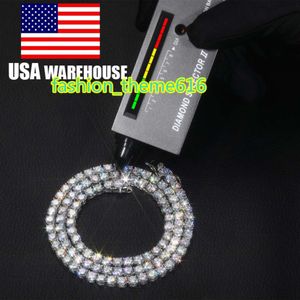 In Stock USA Warehouse Wholesale fashion VVS Moissanite Tennis Chain Iced Out Women Fine Jewelry Tennis Necklace