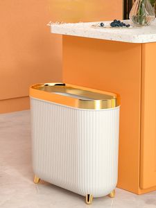 Waste Bins Deluxe waterproof garbage tin bathroom garbage bin narrow toilet gold foot storage bin with lid kitchen paper garbage bin 230412