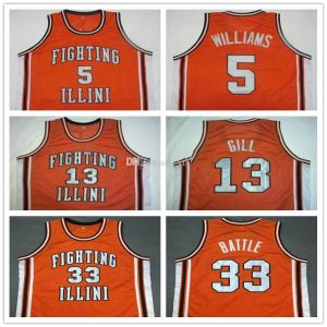 #5 Deron Williams #13 Kendall Gill #25 Nick Anderson #33 Kenny Battle Illinois Fighting Illini College Retro Basketball Jersey Mensed