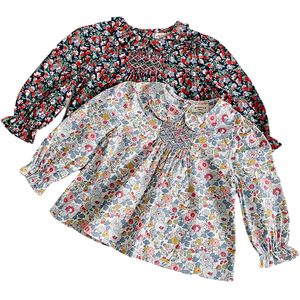 Tshirts Flower Kids Baby Girls Blouse Shirt 2023 Spring Fashion Floral Long Sleeve Blue Printed 230412