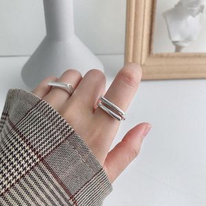 Anéis de casamento temperamento geométrico liso anel de dedo aberto cor de prata para mulheres jóias de festa