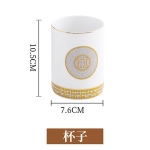 wholesale European style fashion ceramic bathroom toiletry set six-piece set simple toothbrush cup bathroom set