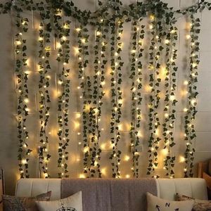 Blinkende LED-Efeuranken-Lichterketten oder batteriebetriebene LED-Blattgirlande für Weihnachten für Zuhause, Hochzeit, dekorative Lichter LJ201018297i