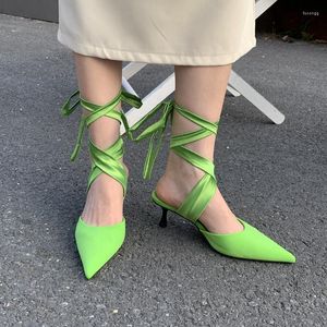 Kleid Schuhe Französisch Stil Frauen Seide Bandage Sommer Sandalen Für Weibliche Freizeitschuhe Spitzschuh Elegant Low Heel Party