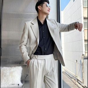 Men's Suits 2023 Men Loose Business Casual Dress Jacket Two Pieces Set Male Fashion Solid Color Blazer Coat Trousers H227