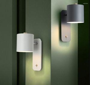 Vägglampor macaron e27 sconces fixturer nordisk sänglampa lampskärmen kan rotera med switchläsning Ljus modernt sovrum