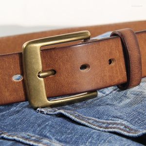 Gürtel Vintage Luxus Handgefertigtes Leder Kupferschnalle Herrengürtel Rindsleder Retro Allgleiches Lässige Jeans Weich