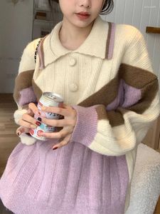 Women's Sweaters Oversized Knitted Sweater Women Korean Fashion Contrast Color Patchwork Pullover Female Autumn Winter Sweet Preppy Style