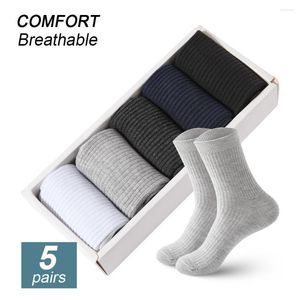 Meias masculinas 5 pares/lote Designer de alta qualidade Fibra de bambu respirável Compressão Homem Longa Média Negócios Casual Academia Sokken Mannen