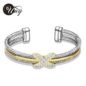 Armreif UNY Jewel Jewelry Double Twisted Cable Wire Armband Damen Geschenk Eleganter zweifarbiger Designer-inspirierter Manschettenarmreif 231110