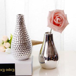 Vases Luxury Ceramic Home Accessories Decoration Flower Vases Tabletop Small Gold Silver Planter Vase Living Room Ornaments Wedding P230411