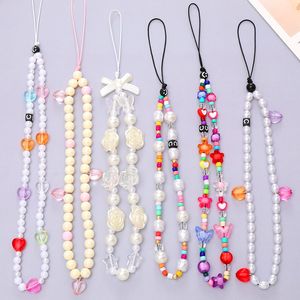 DIY Charm Bracelets Love Phone Chain Anti-Lost Wrist Straps Handmade Acrylic Boho Lanyard Keychain Beaded Colorful Smile Hanging Cord Universal