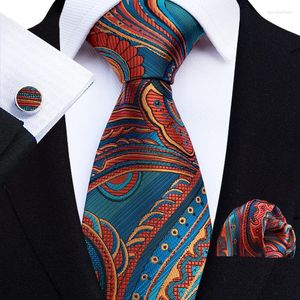 Bow Ties Linbaiway Men's Neck Paisley Floral Pocket Square Cufflinks Set Nathis Neckwear Accessories Wedding Party Tie