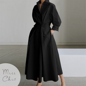 Two Piece Dress S5XL Korean Fashion Long Sleeve Shirt Chic Turndown Neck Ruched Maxi Women Autumn Winter Clothes Streetwear 230412