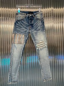 Jeansy dżinsy amirii dżinsy dżinsy hombre gwiazda Amirii Mężczyźni haftowa patchwork rozerwany dla trendu marki motocyklowy dziura rujn mens amiriri dżinsy 309