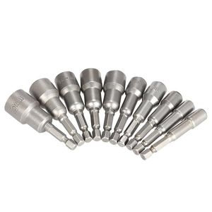 Freeshipping 10Pcs/lot 65mm 1/4" Hex Shank Metric Socket Wrench Screw 6-15mm Pneumatic Strong Power Magnetic Nut Driver Drill Bits Kxkp