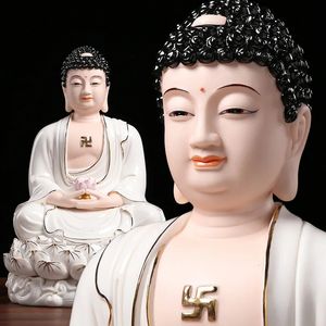 Deko-Objekte, Heiliges Trio aus Keramik-Lotus-Buddha-Figuren, reinweiß, Amitabha Shakyamuni und Bhaisajyaguru – spirituelle Heimdekoration 231113