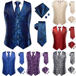 Men's Vests Silk Mens Vest Tie Set Sleeveless Jacket Suit Waistcoat Necktie Hanky Cufflinks Wedding Office Jacquard Floral Paisley Oversized