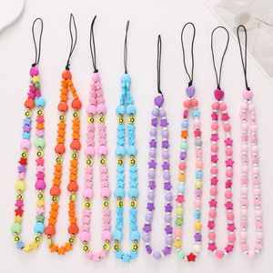 Estrela caso de telefone celular charme corrente anti-perdido pulseiras artesanais diy cordão chaveiro frisado colorido pendurado cabo universal