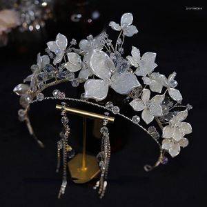 Hårklipp Brudkristall Flower Shell Tiara örhängen Set Band Crown Set Korea Wedding Jewelry